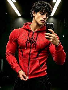GymBeat Men's Spider Print Zip-Up Hooded Sweatshirt, Gym - Multicolor - View 1