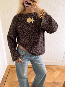 SHEIN EZwear Plus Size Women's Leopard Print Casual Daily T-Shirt - Multicolor - View 3