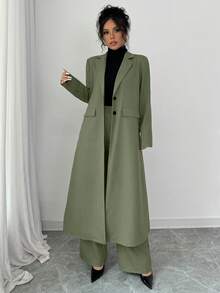 Elenzga 深灰色女款大廓型翻領挺肩長褲西裝套裝 - 軍綠色 - 查看 3