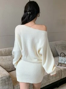 DAZY Women Sweater Dresses - Beige - View 2