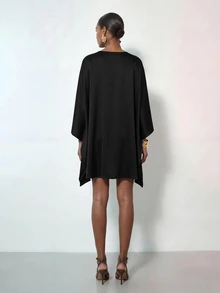 Zivah Women's Elegant Solid Color Asymmetrical Hem Vacation Dress - Black - View 2