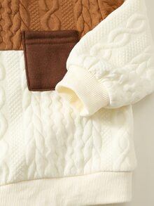 SHEIN 中性嬰兒男/女童、幼兒 2件組秋冬休閒可愛拼色拼接運動衫套裝，嬰兒冬季套裝，聖誕節，運動服 - 卡其色 - 查看 5