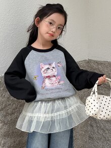 DAZY Tween Girl) Casual Colorblock Long Sleeve Sweatshirt Top Stylish Autumn Winter - Grey - View 2