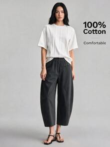 Ontre 2026 Autumn New Charcoal Gray Curved Waist Elastic Cropped Pants Women Urban Commute Elegant Vacation Beach Work Everyday Music Festival Clothing - Dark Grey - View 2