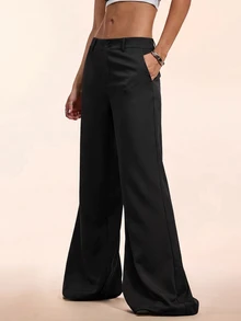 Avantive Women's Solid Color Wide Leg Loose Casual Commute Long Pants - Black - View 10