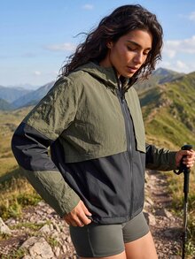 Exploreva Exploreva Women's Colorblock Long Sleeve Zip-Up Hooded Outdoor Casual Jacket - Black - View 5