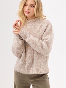 KÆRIA Hus Long Sleeve Brushed Knit Sweater - Soft Touch Knit - Oatmeal Marle - Relaxed, Preppy, Layering - Grey - View 4