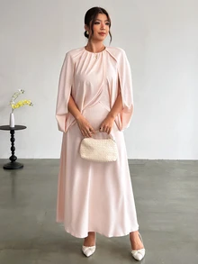 Firerie 大尺碼甜美交叉百褶上衣與長裙兩件套 - 杏色 - 查看 5