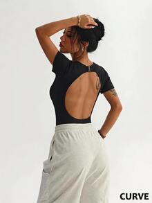 Solea Cove Women Plus Size Sports Jumpsuit Open Back Sexy Fashion Fitness Workout - Black - View 1