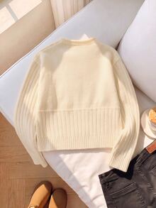 Tween Girl Autumn/Winter Fashion Five-Pointed Star Pattern Jacquard Khaki Knit Sweater Long Sleeve Shirt - Beige - View 2
