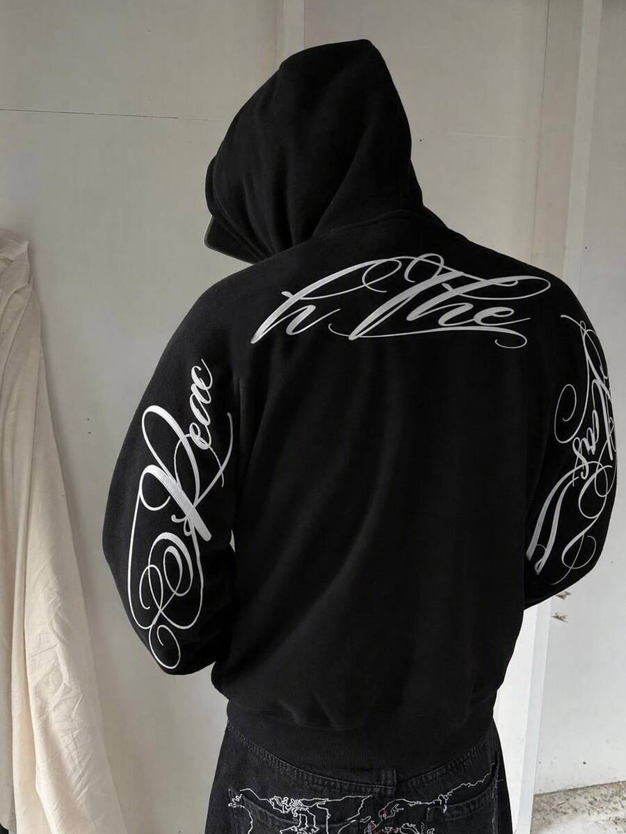 兒童青少年男孩字母圖案休閒日常秋季運動衫 - 黑色 - 查看 1