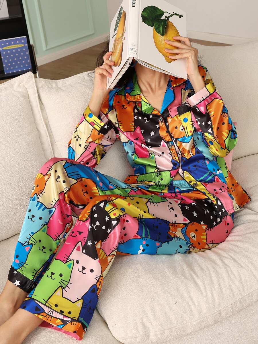 Chillnights PJS8 Women's Satin Digital Print Pajama Set - Multicolor - View 1