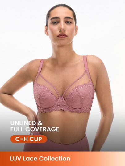 LUVLETTE Soft Woman Lingerie Lounge Curve Sheer Full Coverage Underwire Sexy Unlined Minimizer Lace Elegance & Mesh Bra Bridal Intimates Romantic Purple Bra