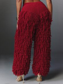 NYA SZN Knit Pant Fringe Trouser Wide Leg Holiday Festival Special Occasion Everyday Casual Work Concert Going Out Club Cozy Chic Cute Party Red Fall Winter - Red - View 7