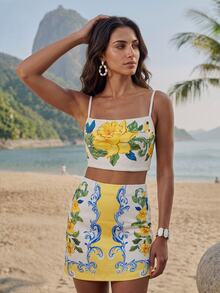 CAJUNI Paisley Daffodil Top And Skirt Coord - Yellow - View 3