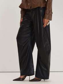 MUSEYN Celana Panjang Model Barrel Leg Warna Hitam PU, Serbaguna untuk Sehari-hari, Kasual, dan Musim Gugur. - Hitam - View 3