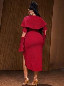 Maweii Plus Size Sexy Fitted Square Neck Evening Gown Dress - Red - View 2