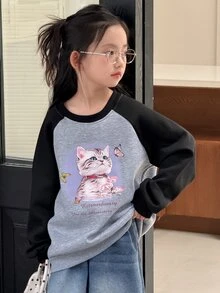 DAZY Tween Girl) Casual Colorblock Long Sleeve Sweatshirt Top Stylish Autumn Winter - Grey - View 8