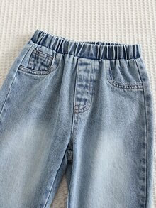 SHEIN 男嬰牛仔襯衫套裝，秋冬新款長袖襯衫與休閒水洗牛仔褲2件套，百搭外穿，寬鬆極簡休閒風 - 白色 - 查看 5