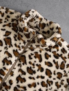 SLATEMANN Men's Long Sleeve Zipper Front Leopard Print Fleece Jacket - Khaki - View 8
