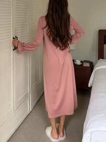 DAZY Gaun Tidur Rumahan Kasual Lipit Blok Warna untuk Wanita - Berwarna merah muda - View 2