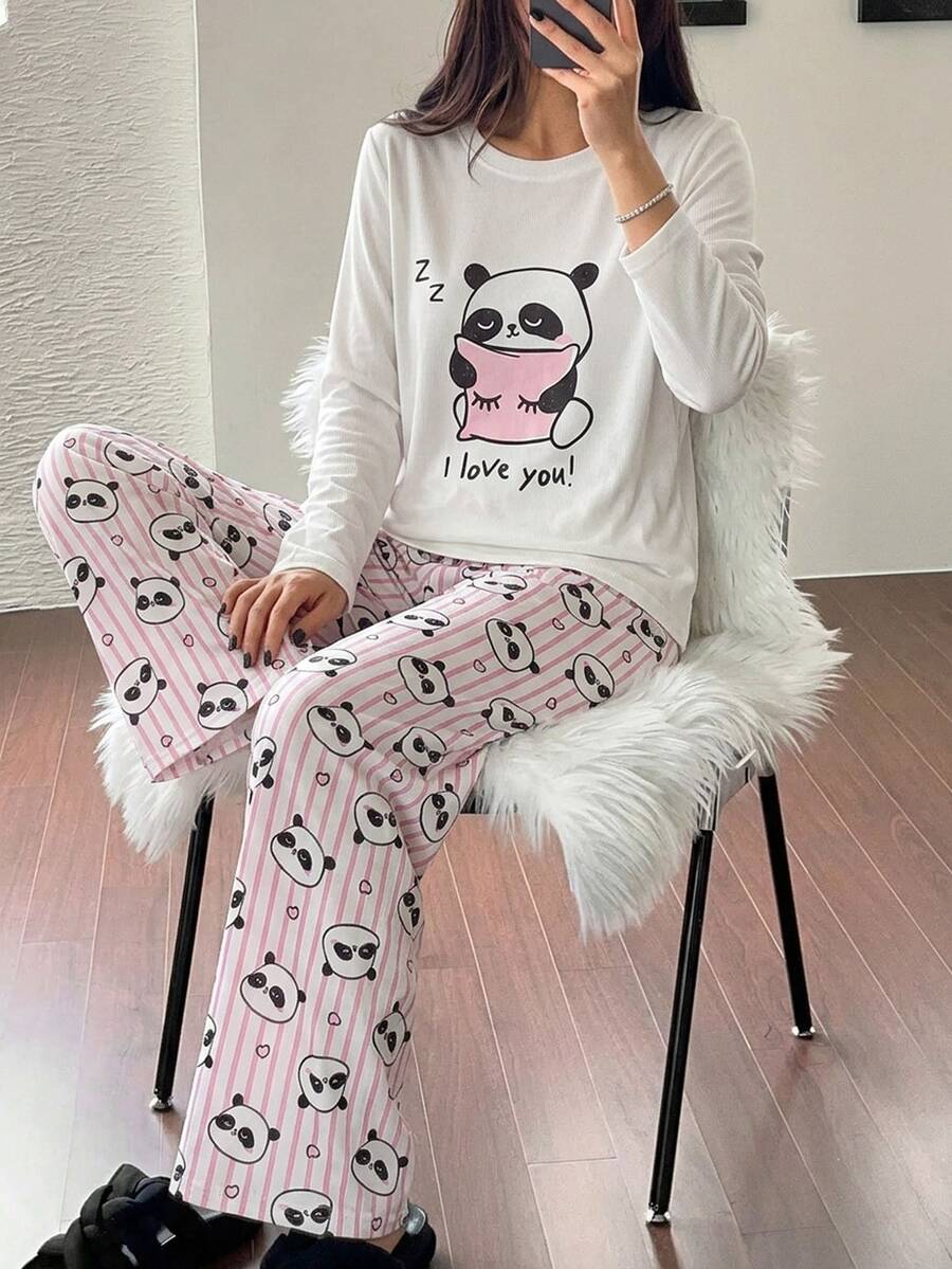 女童紫色純色上衣 + 格紋長褲套裝 白色上衣英文字母 + 睫毛印花 + 格紋長褲 + 髮圈 4件套服裝組合 - 白色 - 查看 1