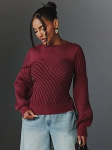 NYA SZN Knit Top Long Sleeve Sweater Elegant Holiday Festival Special Occasion Everyday Casual Work Concert Going Out Club Cozy Chic Party Red Fall Winter - Red - View 1