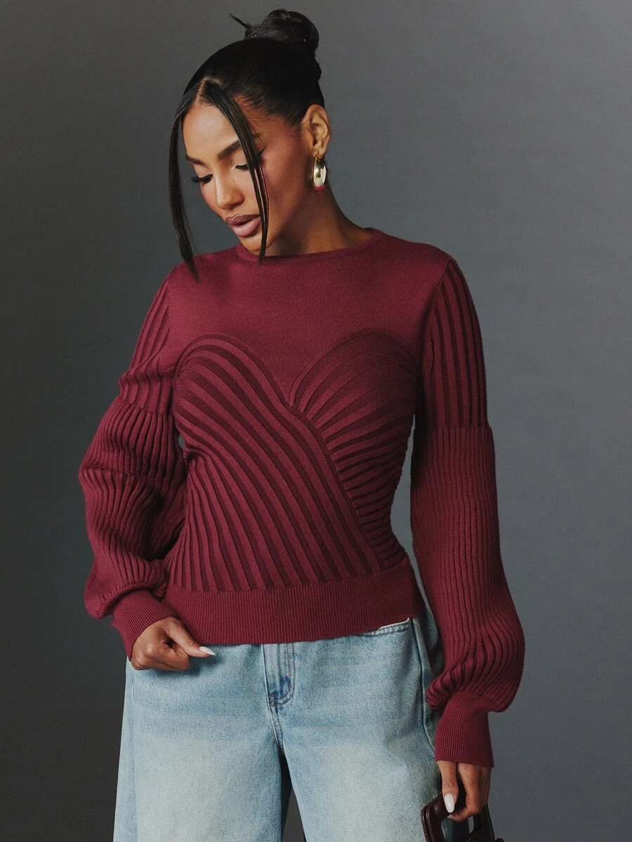 NYA SZN Knit Top Long Sleeve Sweater Elegant Holiday Festival Special Occasion Everyday Casual Work Concert Going Out Club Cozy Chic Party Red Fall Winter - Red - View 1