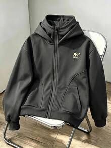 SHEIN 兒童青少年深灰色雙面帽街頭風黑色運動衫休閒學院風舒適時尚簡約實用百搭柔軟面料適合日常穿著上學旅行戶外運動四季皆宜 - 深灰色 - 查看 4