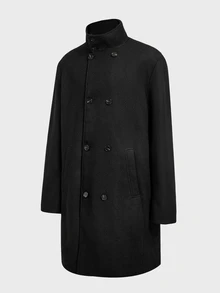 EASEVO Men Plus Size Solid Double Breasted Overcoat Halloween Winter Party Autumn  - Black - View 2
