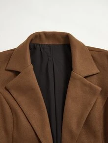 Medorina Women's Fashion Elegant Button Lapel Overcoat - Brown - View 4