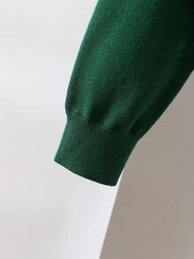 SHEIN 女童大童毛衣 秋冬款 深綠色圓領聖誕趣味圖案薑餅人提花針織長袖上衣 百搭時尚 精緻質感 舒適 適合聖誕節、學校、派對、日常穿著 - 墨綠色 - 查看 5