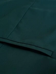 Viva Relle Plus Size French Style Casual Cinched Waist Ribbon Blazer & High Waist Straight Leg Trousers Set - Dark Green - View 8