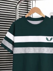 青少年男孩休閒舒適時尚極簡圓領短袖T恤與長褲套裝 - 彩色 - 查看 4