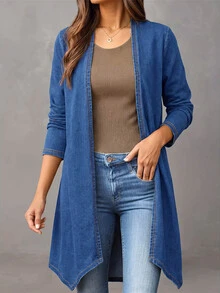 LUMIGAL Women's Casual Daily Denim Long Sleeve Open Front Jacket - Blue - View 4