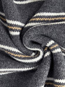 GlowEve Minimalist Commuter Horizontal Striped Pullover Half-Button Drop Shoulder Wide Sleeve Fitted Ribbed Hem Casual Women's Sweater - Multicolor - View 4