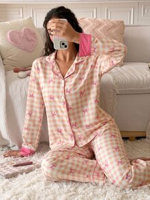 SweetSlumber Plaid Bow Bubble Puff Women's Pajama Set - Yellow - View 3