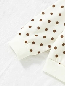 Girls Fall Winter Fleece Polka Dot Cartoon Dachshund Dog Half Zip Pullover - Brown - View 7