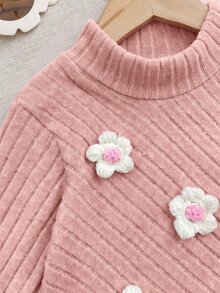 SHEIN Baby Girl Cute Autumn/Winter Versatile Polka Dot Bow Long Sleeve Sweatshirt & Elastic Waist Long Pants Set - Apricot - View 9