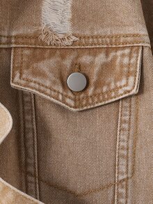SHEIN Setelan Dua Potong Keren untuk Anak Laki-Laki: Jaket Sobek dan Celana Jeans Slim Fit Nyaman dengan Desain Lusuh dan Modis untuk Anak Laki-Laki - Khaki - View 7