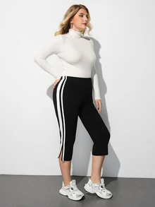 Maija Plus Size Women's Colorblock Casual Versatile Daily Wear Capris - Black - View 6