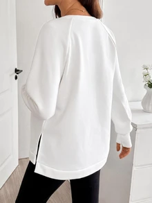 SHEIN Maternity Solid Color Nursing Function Casual Daily Long Sleeve Sweatshirt Winter - White - View 7