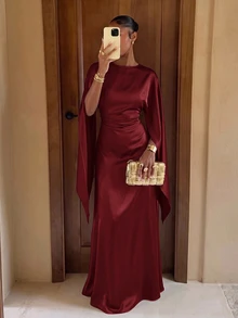 Lumalex 女款純色休閒派對長洋裝 - 酒紅色 - 查看 7