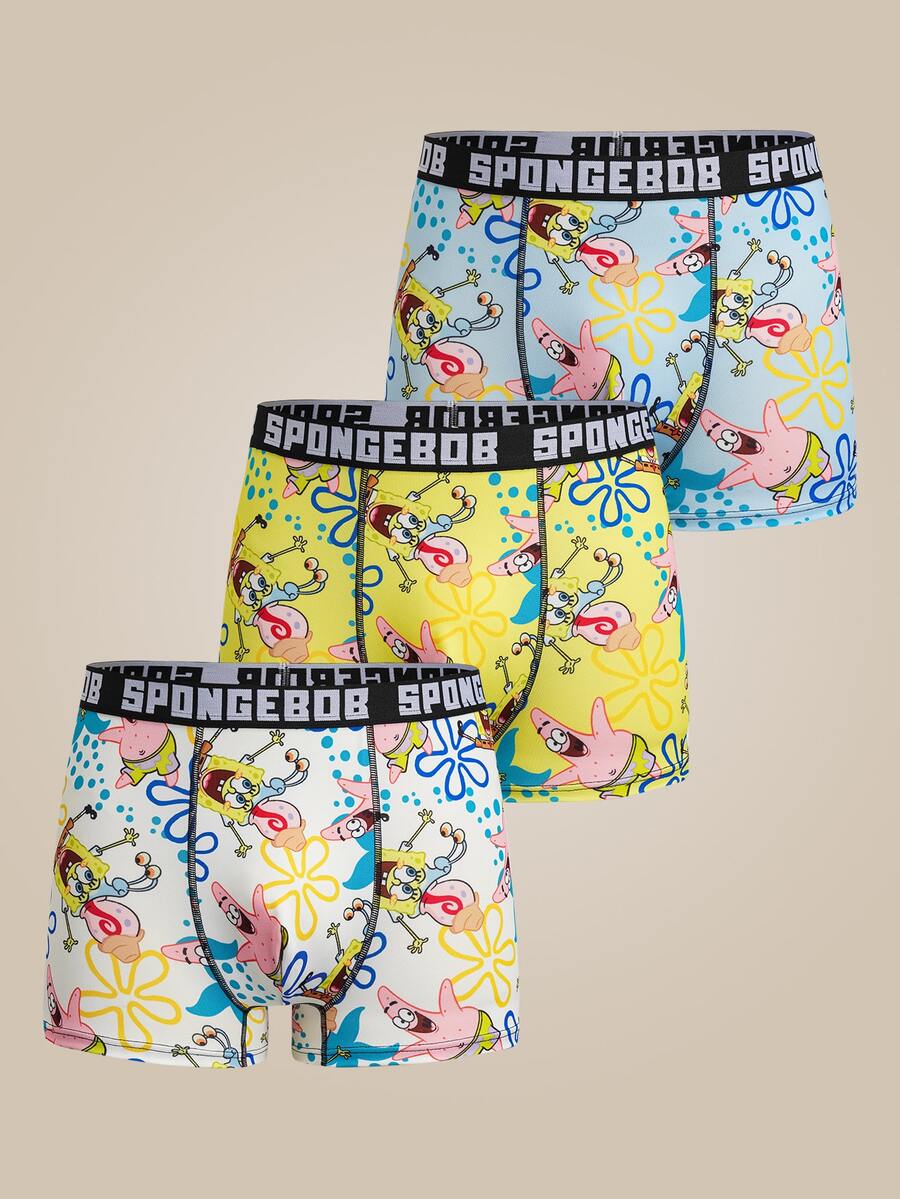 SpongeBob SquarePants | SHEIN Men's Cartoon Print Comfortable Cute Boxer Shorts - Multicolor - View 1