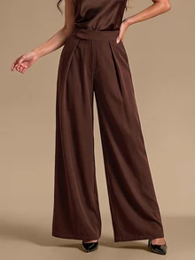 SHEIN Glamour 女款素色百褶休閒通勤西裝長褲 - 中紫紅色 - 查看 2