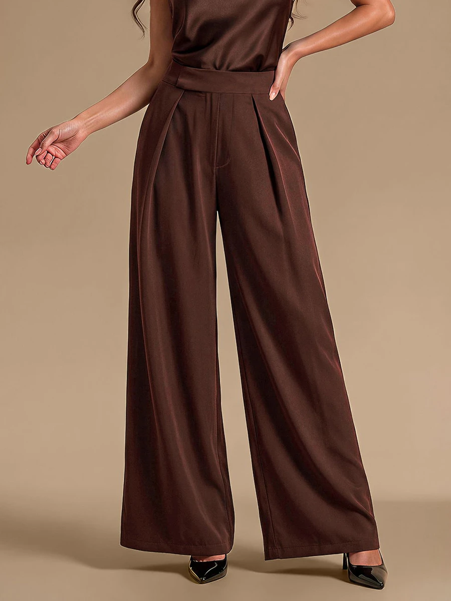 SHEIN Glamour Women's Solid Color Pleated Casual Commuter Suit Pants - Red Violet - View 1