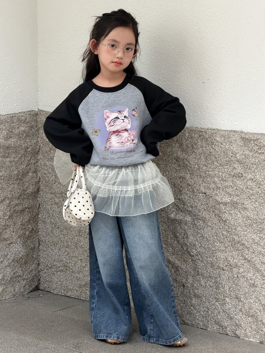 DAZY Tween Girl) Casual Colorblock Long Sleeve Sweatshirt Top Stylish Autumn Winter - Grey - View 1