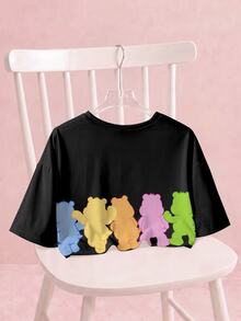 SHEIN X Care Bears Women's Cartoon Print Crew Neck Cropped T-Shirt - White - View 2