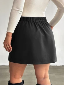 Firerie Plus Size Vintage Metal Buckle Mini Skirt For Date - Black - View 2