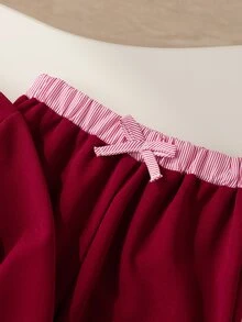 SHEIN Elladie kids 女童白色粉色 2 件套，長袖衛衣領拼接設計，羅紋袖口，寬腿褲，春秋穿著，7 歲生日秋季款 - 紅色 - 查看 7